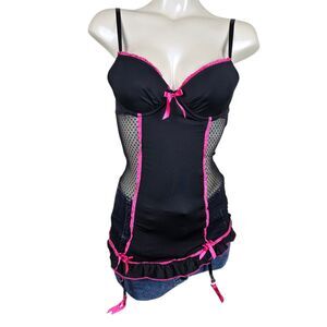 Y2K Rampage Intimates Cami Lingerie Black Pink Garter Straps McBling Coquette